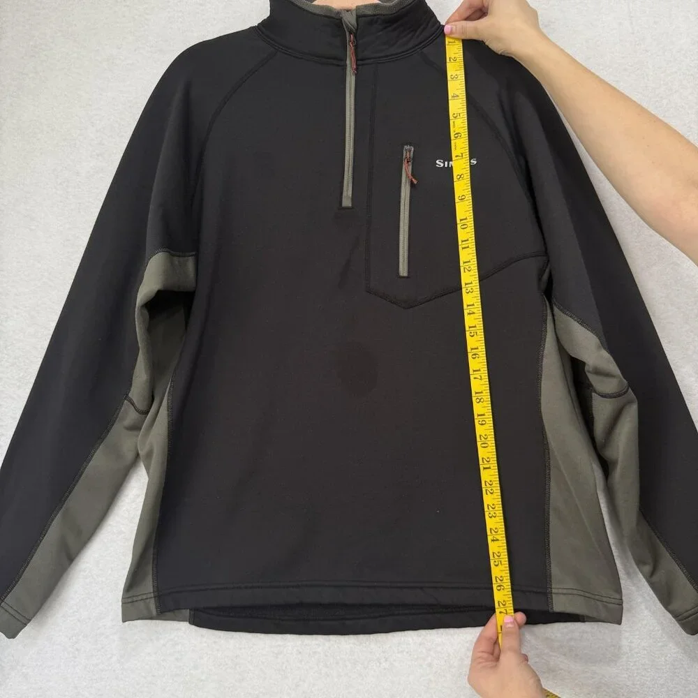 Simms Pullover Mens Large Black Gray Quarter Zip Fleece Fishing Outdoor Jacket